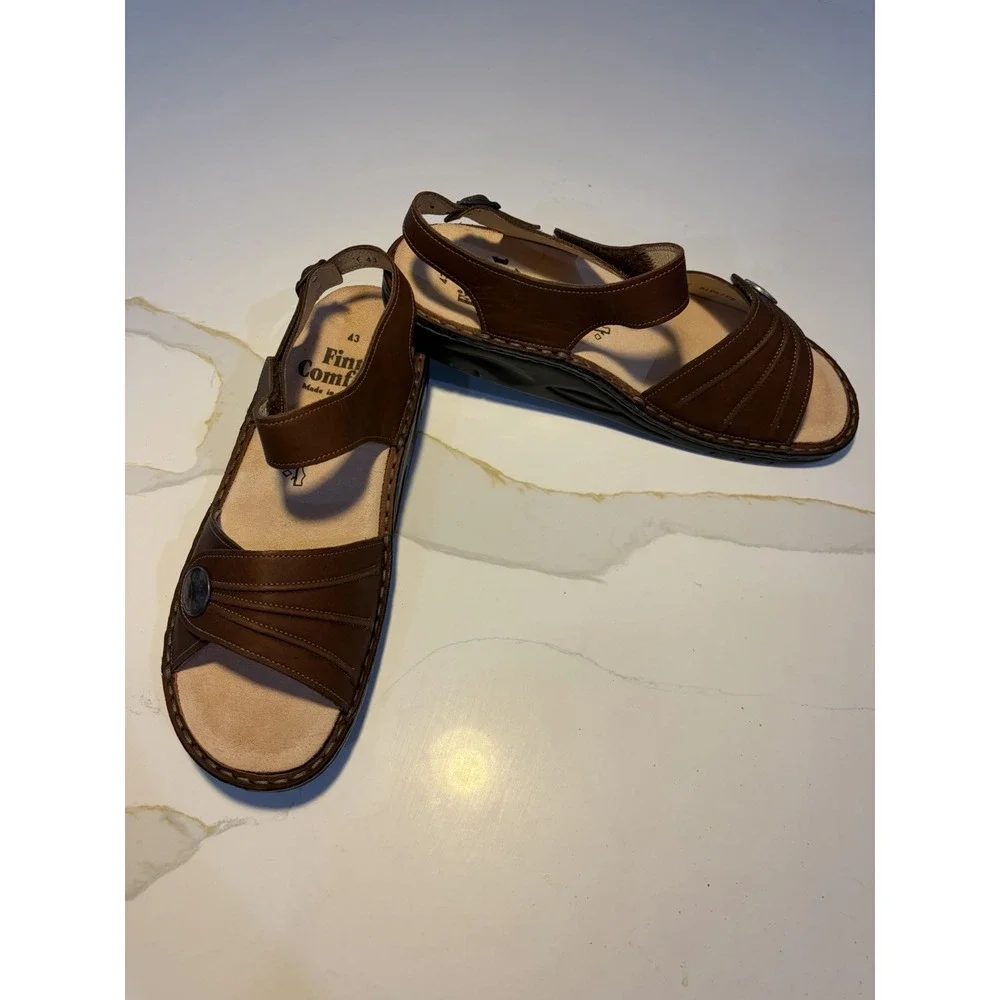 Finn Comfort Gomera Brown Leather Sandals EU 43 NWOB Made in Germany, Women 12